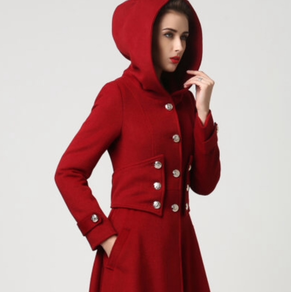 Custom Wool Pea Coat in Red